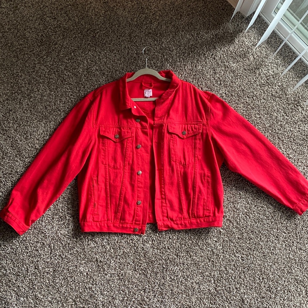 Red denim jacket